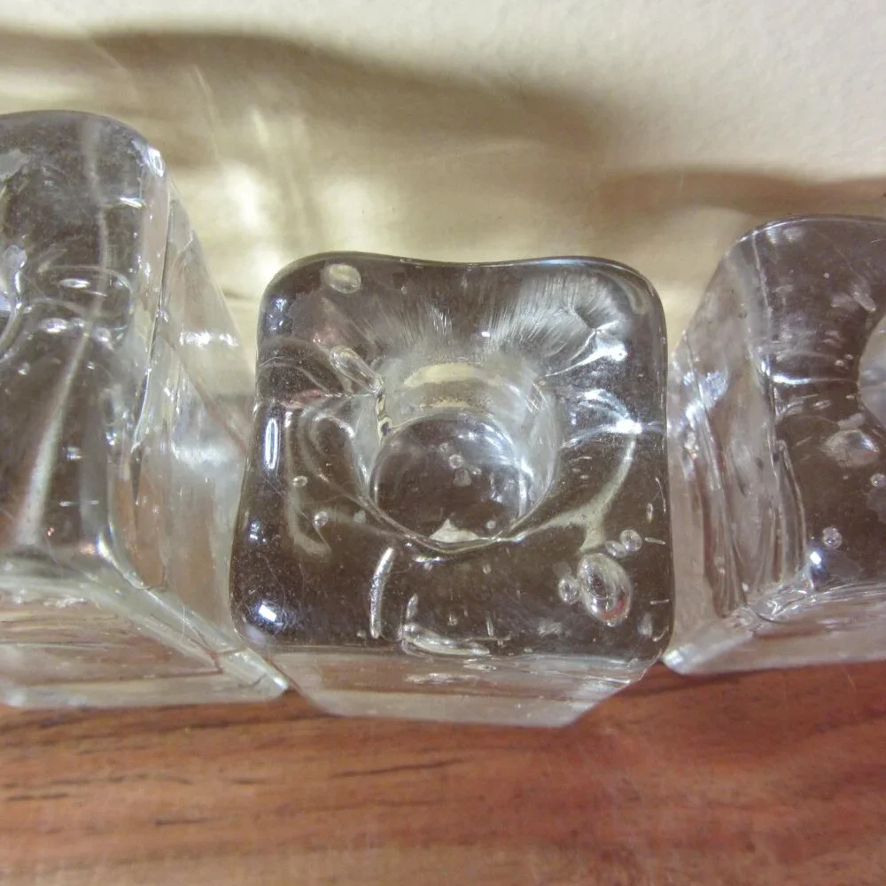 pier 1 bubble glass candle stick holders trio vintage set of 3 (H136)